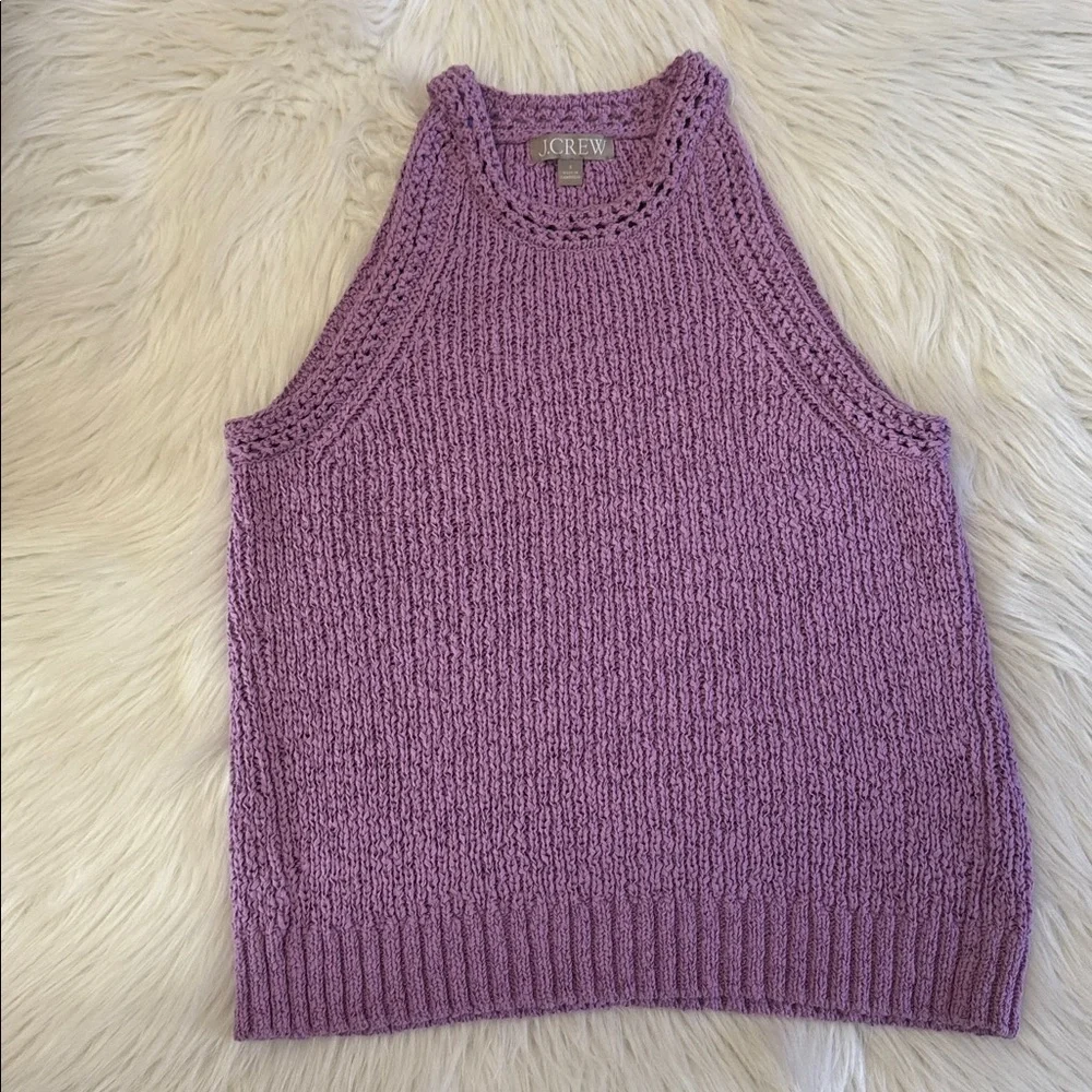 J. Crew Pointelle Purple Lavender High-Neck Textured Knit Sweater Tank Top S